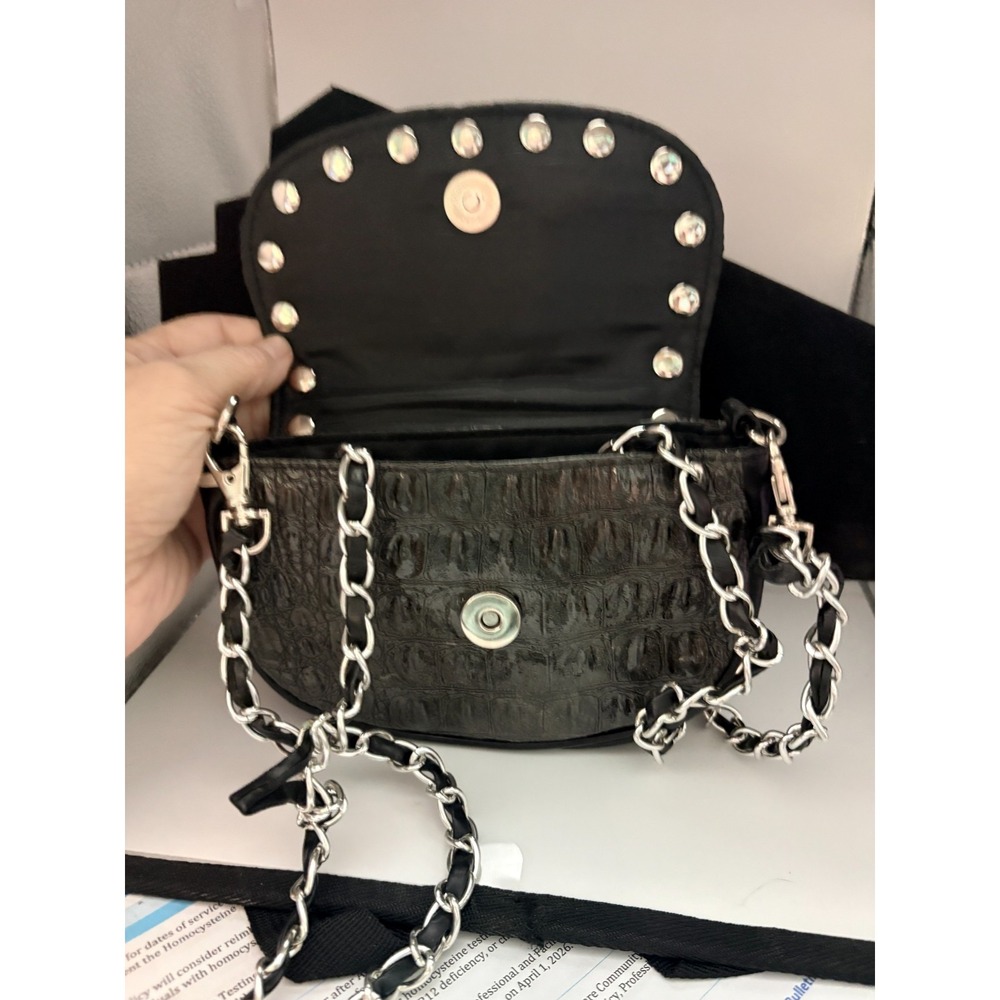 Crocodile Embossed Leather Mini Shoulder Bag (Rockstud Purse)